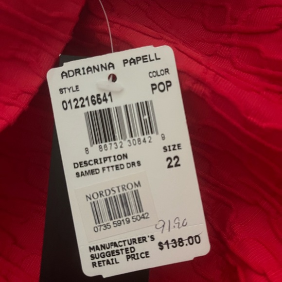 Size 22 Red, Never Worn with Tags, Adrianna Papell Short-Sleeved Formal Dress - Picture 2 of 3